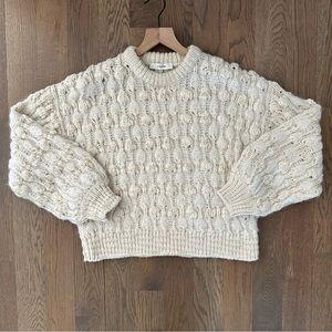 Frame Open Stitch Wool Alpaca Blend Crew Neck Sweater in Cream Ivory Size Small